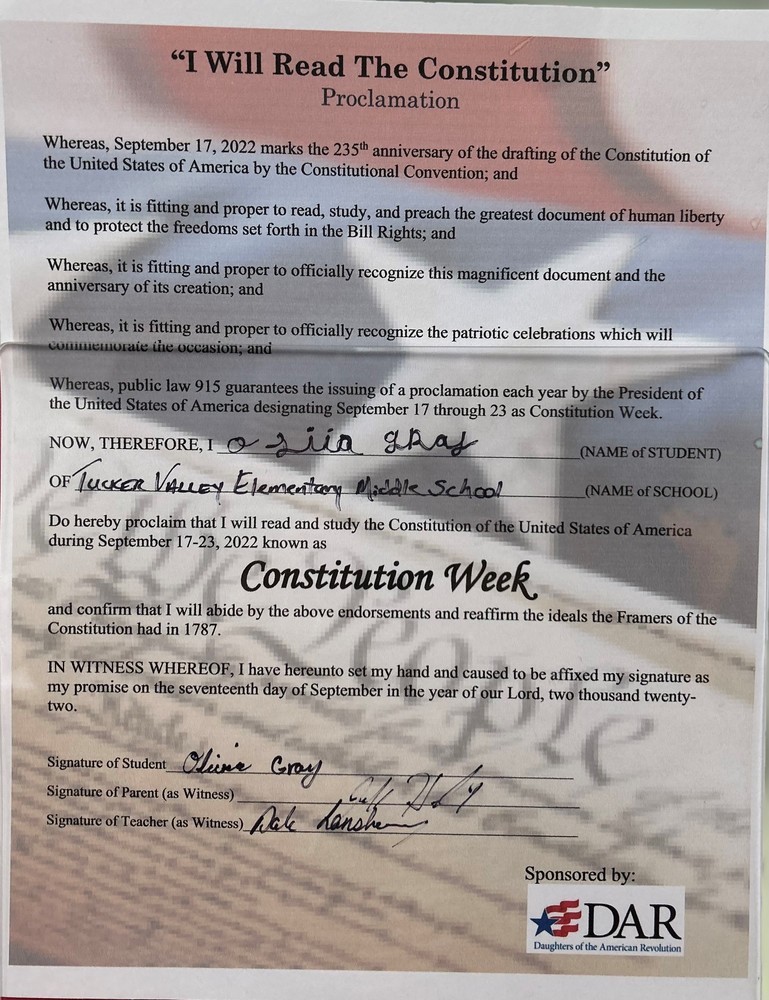 Proclamation for students to read the U. S. Constitution